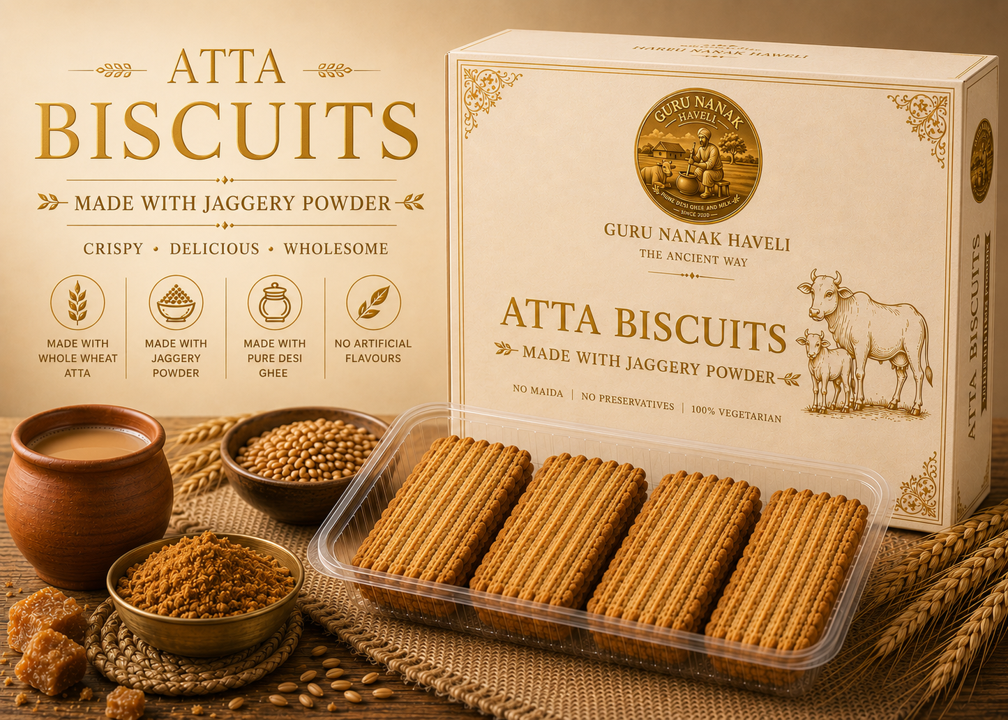 Atta Biscuits Made in Desi Ghee and Jaggery Powder